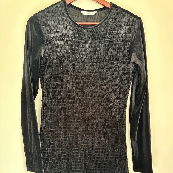 MANGO Teen Black Ruched Velvet Dress — Size Large - Picture 2 of 5
